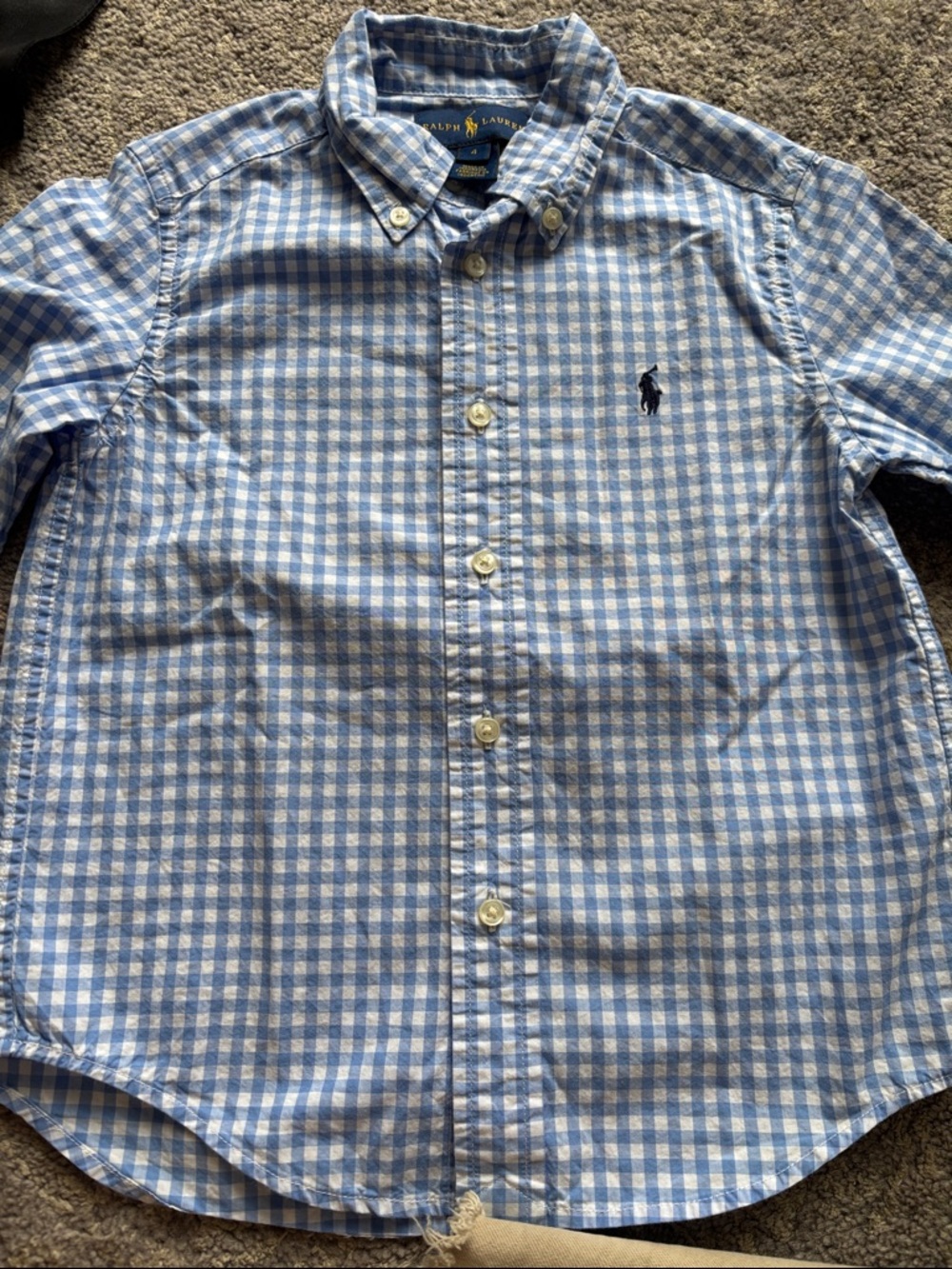 Ralph Lauren Boys Light Blue and White Gingham Button-Down Shirt